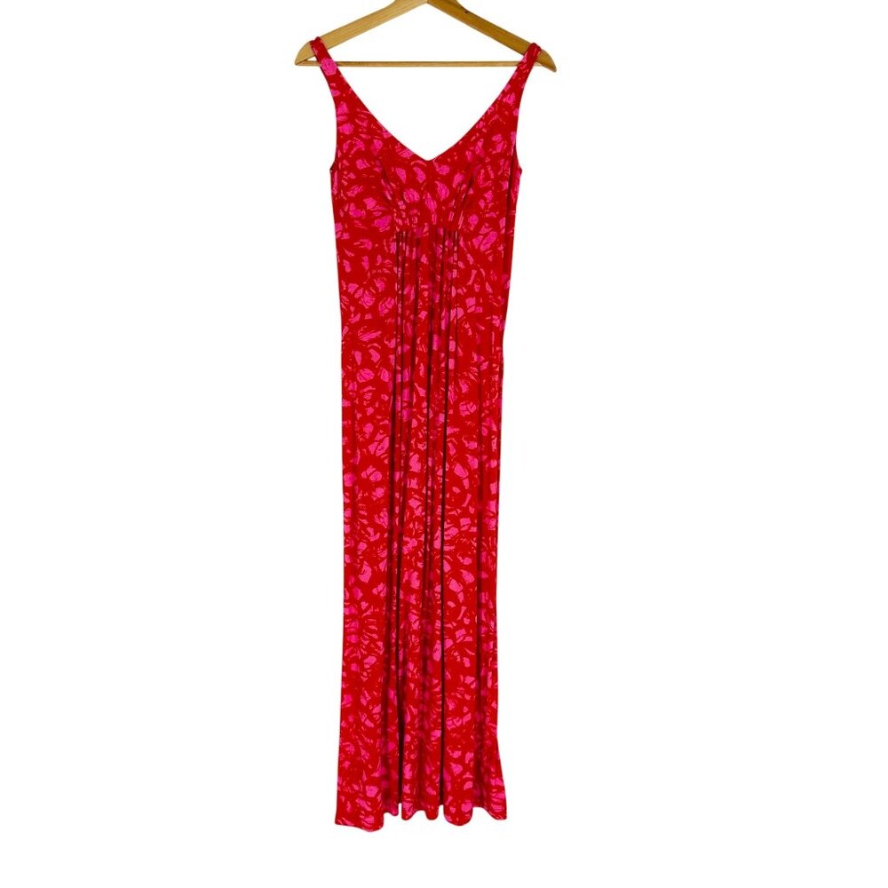 Cabi Pink Red Printed Jitney Sleeveless Smocked Stretch V-neck Maxi Dress Size S - Picture 2 of 11